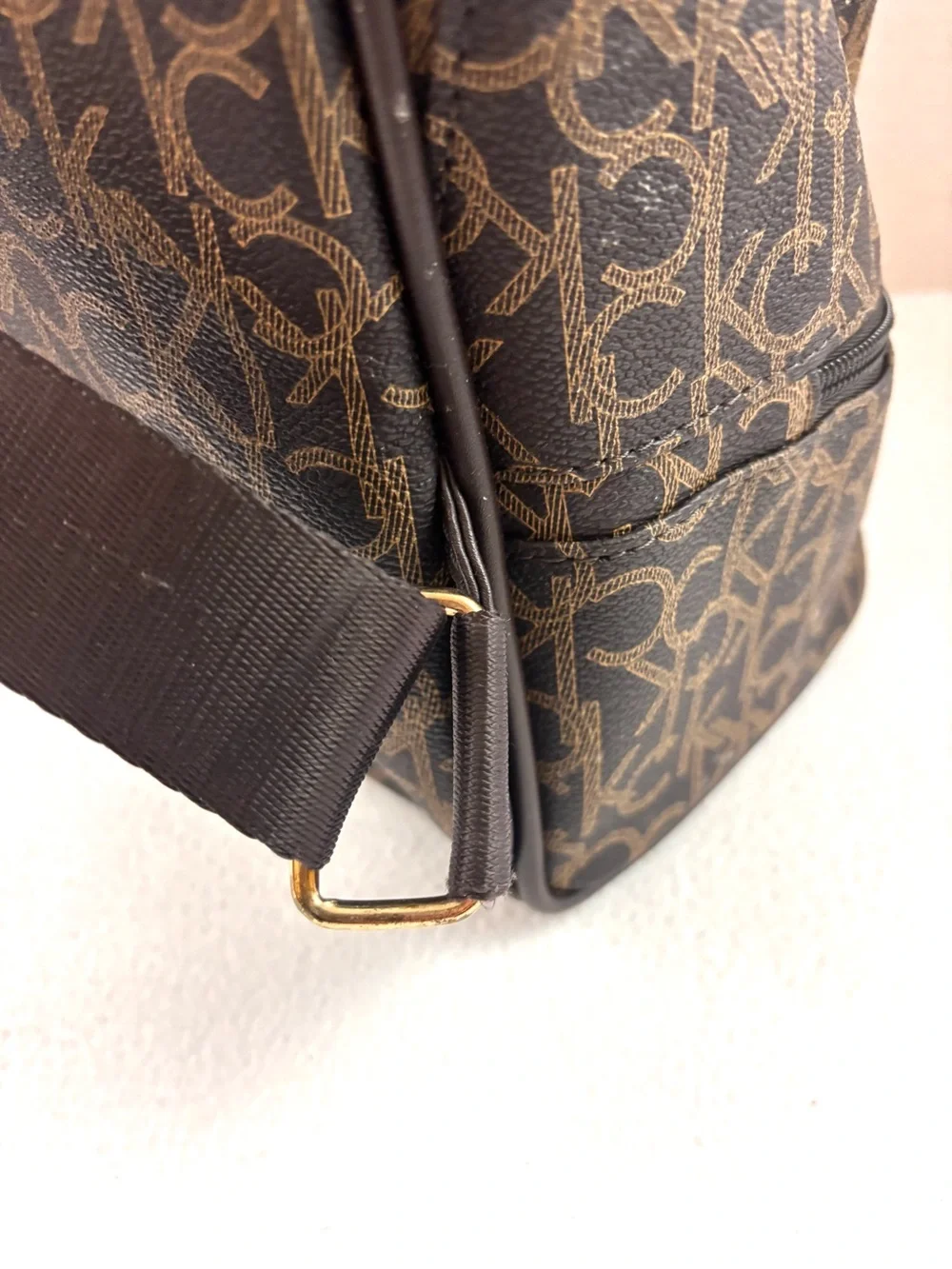 Calvin‎ Klein Elaine Signature Brown Monogram Key Item Flap Large Backpack